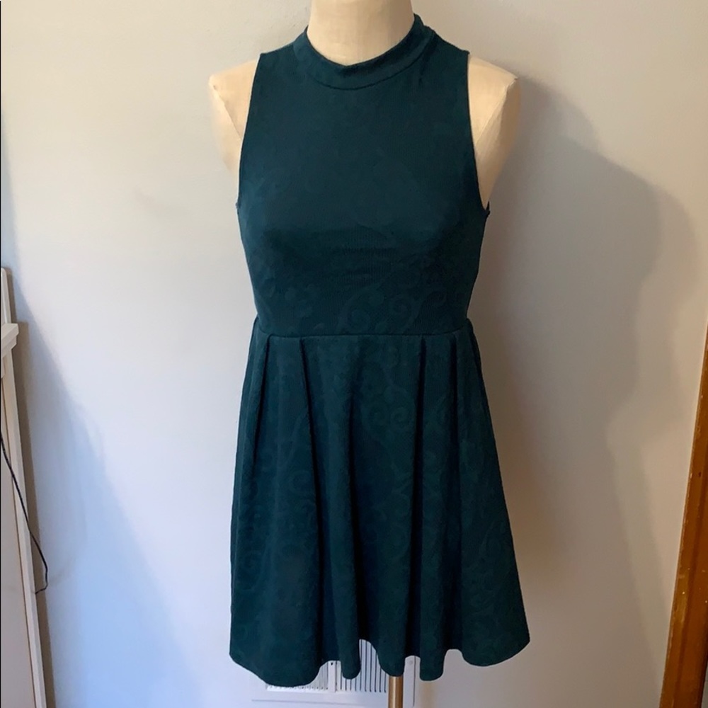 Deep Teal Paisley Print Mock Neck Dress. LIKE NEW
